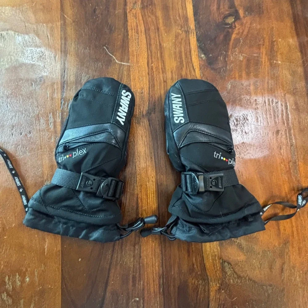 Swany Youth Tri-Plex Black Leather Palm Ski Snowboard Mittens SX-81J Size S 5-6